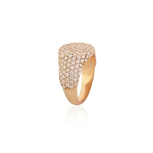 Dome Signet Statement <b>Chunky</b> Pinky Promise <b>Rings</b> Solid 14K 18K Gold Solitaire Round Lab Grown Diamond Pave Set B2B Factory Price - Product Image 1