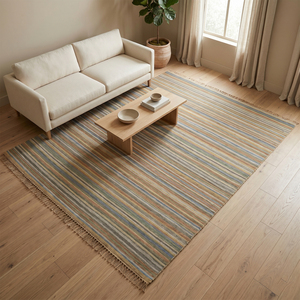 Alfombra DECORDEC Personalizada de Lana con Rayas Horizontales Multicolor Pastel, Ecológica, Antideslizante, de Pelo Medio para Sala de Estar, Hotel, Villa - Product Image 4