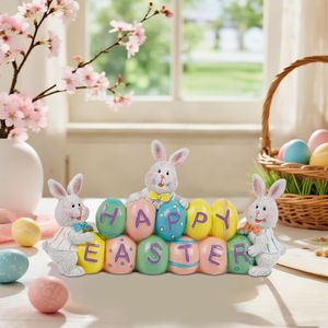 Statuetta di Coniglio in Resina Dipinta a Mano, Decorazioni Pasquali per Casa, Ufficio, Feste - Centrotavola con Uova - Product Image 3