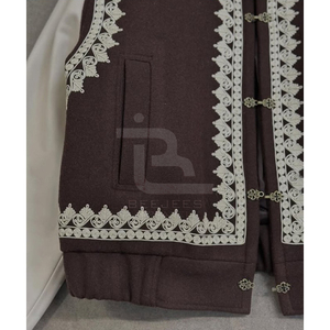 Custom made casual <b>Men's</b> <b>Jacket</b> With <b>White</b> Embroidered Pattern Turn-down Collar button Closure Vintage style oversized fit - Product Image 4