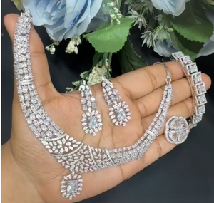 Gorgeous Premium Quality <b>Silver</b> Plated Classic <b>Necklace</b> Combo <b>Set</b> with Ring Bracelet Earrings for Wedding Party Wear - Product Image 1