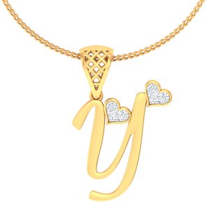Pendentif initial Y en or jaune avec breloque cœur en diamant, style romantique, pour femme, à porter au quotidien - Product Image 3