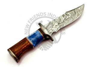 Couteau Bowie artisanal en acier Damas de 10 pouces, manche en bois de noyer et os, couteau de survie ultra-affûté pour le camping et la chasse en extérieur - Product Image 3