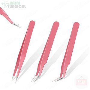 Pinzas para extensión de pestañas Acero inoxidable Rosa claro Recubierto de polvo Multi Tip Diamond Grip de Hasni Surgical - Product Image 2
