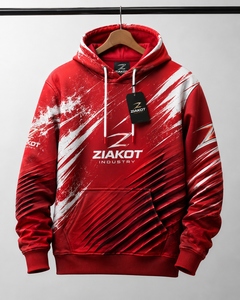 Sudadera con Capucha Deportiva Personalizada de la Industria Ziakot de Pakistán, Diseño de Patrón 3D Rojo y Blanco, Venta al Por Mayor Directa - Product Image 1