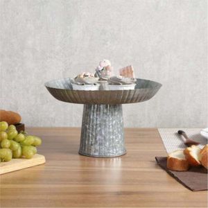 Rustic Galvanized Metal <b>Cake</b> <b>Stand</b> Industrial Pedestal Dessert Display Holder Farmhouse Tabletop Cupcake Platter for Events - Product Image 4