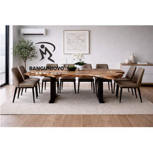 ชุดโต๊ะอาหารไม้พร้อมเก้าอี้ 8 ตัว ขาเหล็กปรับระดับได้ เป็นมิตรกับสิ่งแวดล้อมและทนทาน ดีไซน์ทันสมัยสำหรับใช้ในโรงแรมและอพาร์ตเมนต์ - Product Image 3