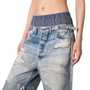 Jean en denim 100 % coton pour femme, grande taille, taille haute, jambe large, style décontracté, couleur inaltérable, respirant et écologique - Product Image 3