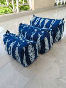 Cotton Toiletry Bag Set of 3 Quilted <b>Cosmetic</b> Organizer Travel Makeup Bag Water Resistant Travel <b>Case</b> for Women Bulk - Product Image 1