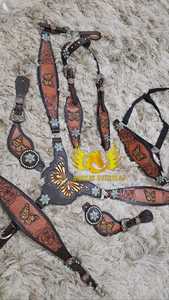 Sillín Western de Cuero Genuino con Grabado de Mariposa Personalizado, Conjunto Completo de Brida y Pechopetral Inglés/Western, Duradero y Ligero - Product Image 2