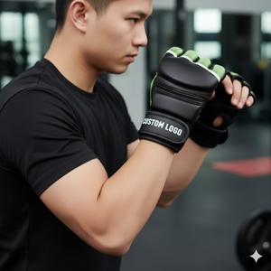 Gants de grappling MMA professionnels en cuir noir, mitaines de sparring fortement rembourrées pour l'entraînement aux arts martiaux et les sports de combat - Product Image 4