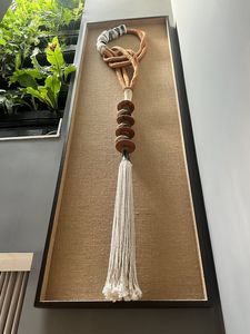Nouvelle conception de décoration murale bohème en perles de bois et pompons, en bois naturel, pour salon, chambre, maison de campagne - Product Image 5
