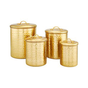 Juego de 3 recipientes herméticos de latón puro martillado, hechos a mano, de alta calidad, diseño vintage, para almacenamiento de alimentos en la cocina, en oferta. - Product Image 3