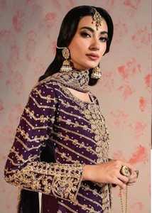 Semi-cosido elegante Salwar Kameez bordado codificación trabajo Jacquard Bottoms tamaño completo terciopelo Dupatta invierno colección - Product Image 3