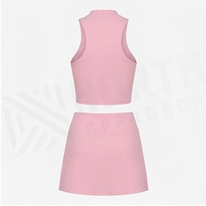Conjunto de Yoga de 2 Piezas, Color Azul Claro Sólido, Top Corto con Cuello Alto, Falda de Cintura Alta, Ropa Deportiva sin Costuras - Product Image 2