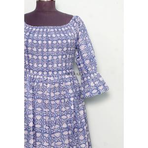 เดรสยาวผ้าฝ้ายแท้ 100% สำหรับผู้หญิง ลายพิมพ์ดอกไม้แบบอินเดีย แขนทรงกระดิ่ง น่ารัก สวมใส่สบาย ซักได้ ทรงเอไลน์ - Product Image 3