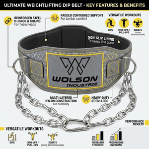 Reinforced Dip <b>Belt</b> with Metal <b>Chain</b> for Bodybuilding Cross Training and Home Gym Workouts Gear Premium Training. - Product Image 6