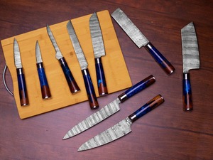 Handmade 67-Layer Damascus Durable <b>Sharp</b> Straight Edge 9-Piece Kitchen <b>Knife</b> <b>Set</b> Wood+Resin Ambidextrous Handles Professional - Product Image 2