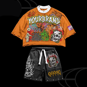 Ensemble T-shirt et short unisexe personnalisé pour homme, style décontracté, avec motif graphique thermocollé, délavé à l'acide, col côtelé, idéal pour l'été - Product Image 1