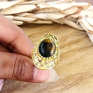 New Arrival Gemstone <b>Ring</b> Boho Filigree <b>Rings</b> Tribal Brass <b>Rings</b> Women 18k Gold Plated Vintage Statement Jewelry Wholesale/OEM - Product Image 3