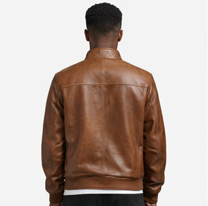 Custom Genuine <b>Leather</b> Moto <b>Jacket</b> Men's Slim Fit <b>Leather</b> <b>Biker</b> <b>Jacket</b> with Stand Collar <b>Leather</b> Racer <b>Jacket</b> - Product Image 3