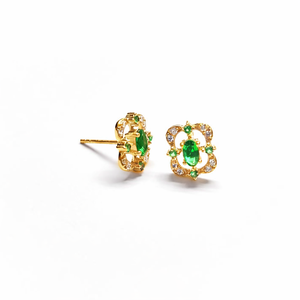 <b>Emerald</b> Cubic Zirconia 925 Sterling Silver <b>Stud</b> Handmade Gemstone Dainty Earrings For Women - Product Image 3