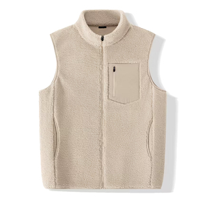 Men's Casual Sherpa Fleece Vest Turn-Down Collar Full Zipper One Pocket <b>Lightweight</b> Sleeveless Outerwear Windproof Hiking <b>Gilets</b> - Product Image 1