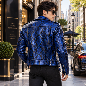 Mens Royal Blue <b>Snakeskin</b> Embossed Genuine Leather Biker <b>Jacket</b> | Luxury Winter Motorcycle <b>Jacket</b> | Breathable Fashion <b>Jacket</b> - Product Image 6