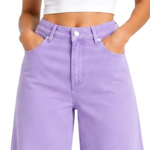 Jeans Anchos de Mujer con Bordado Floral Morado Lavanda, Cintura Alta, Casuales, de Mezclilla, Personalizados, OEM, Marca Privada, Pantalones de Moda - Product Image 5
