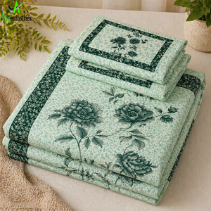 Ensemble de draps en coton vert menthe pour lit king size |   Parure de lit 3 pièces vintage à imprimé floral avec housses de coussin, literie douce et élégante - Product Image 5