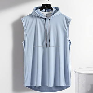 Gilet à capuche décontracté sans manches pour homme avec t-shirt à lacets – Sweatshirts et sweats à capuche confortables - Product Image 3