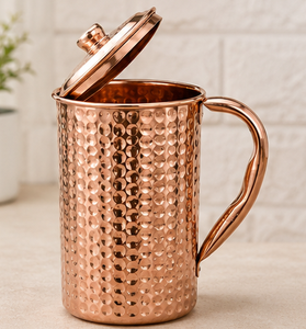 Carafe en cuivre martelé avec couvercle, design vintage, grande capacité, vaisselle pour la maison, écologique, carafe à eau ayurvédique - Product Image 4