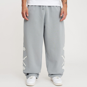 Pantalones Deportivos de Hombre, Estilo Baggy, con Cordón en la Cintura, Color Gris Jaspeado, Ecológicos, con Apliques de Letras en Blanco sobre Cuero, para Streetwear - Product Image 3