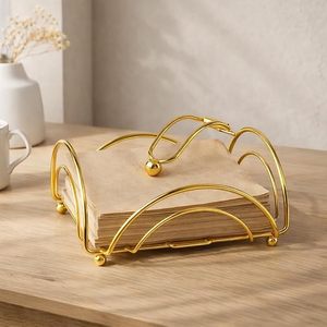 Porte-serviettes pour table à manger, porte-serviettes en métal doré moderne avec bras lesté, support décoratif pour serviettes en papier - Product Image 4