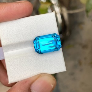 Topaze bleue naturelle taille émeraude, pierre précieuse en vrac pour la fabrication de bijoux, pierre pour bague, pendentif, boucles d'oreilles - Product Image 5