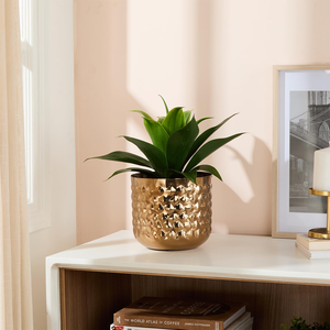 Maceta de Metal con Textura de Piña Dorada, Decorativa para Interiores, Contenedor para Flores, para Hogar Moderno, Sala de Estar, Balcón, Oficina - Product Image 1