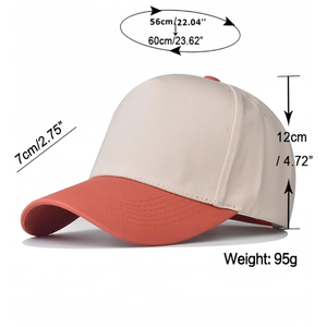 Gorra de Béisbol de 6 Paneles en Color Beige y Rojo Contrastante, Unisex, Casual, Sólida, Ajustada, Material de Sarga, Circunferencia de Cabeza Ajustable - Product Image 5