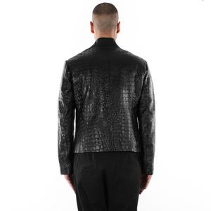 Chaqueta de cuero para hombre de alta calidad con logotipo personalizado Chaqueta bomber de cuero auténtico chapada en cocodrilo negro Servicios OEM - Product Image 2