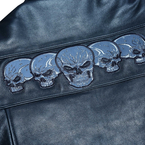 Veste en cuir véritable noir personnalisée avec logo, veste en cuir de vache brodée noire de qualité supérieure pour hommes - Product Image 5
