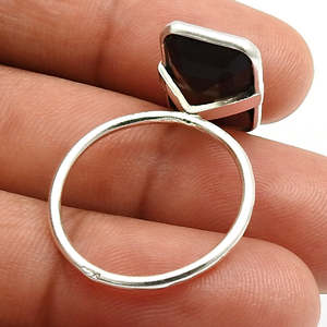 Elegant Handmade 925 Sterling <b>Silver</b> <b>Ring</b> With <b>Emerald</b> Cut Natural Smokey Quartz Gemstone Unique Handcrafted Bohemian <b>Rings</b> - Product Image 4