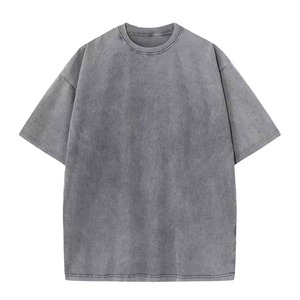เสื้อยืดคอกลมแขนสั้นทรงโอเวอร์ไซส์สีดำผ้าฝ้ายฟอกสีสไตล์ลำลองสำหรับผู้ชาย - Product Image 3