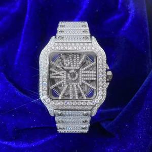 Luxury Men's Square Diamond <b>Watch</b> Stainless Steel Analog Mechanical Deployment Clasp 38mm Rectangular <b>Case</b> Sapphire Crystal - Product Image 3