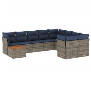 Divano da 10 pezzi in Poly Rattan grigio con cuscini per divani da giardino - Product Image 2