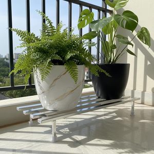 Minimalist metal Flower <b>Pot</b> Glazed White Indoor <b>Plant</b> stand for Desktop Greenery - Product Image 5