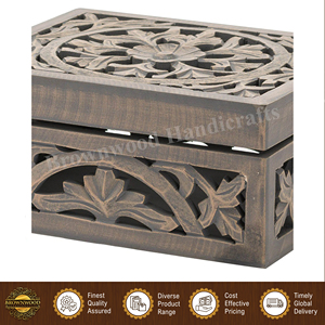 Boîte en bois MDF 100% naturel sculptée à la main, couleur gris clair délavé, design moderne, qualité excellente, vente en gros à prix compétitif - Product Image 2
