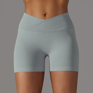 Shorts de sport taille haute pour femme, couleur unie, en toile 140g, pour délavage à la pierre, respirant, taille élastique, coupe régulière - Product Image 5