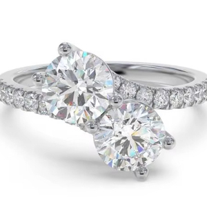 Bague à deux pierres rondes en diamant, 0,65 ct, diamant cultivé en laboratoire, en platine jaune, blanc, rose - Product Image 1