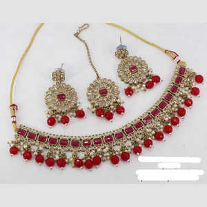 Conjunto de collar de piedra austriaca pulido antiguo, joyería fina roja SFNECK151, estilo Mehendi elegante - Product Image 1