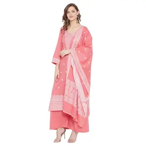 Safaa Luxury Slate Grey Woven Cotton <b>Chikankari</b> <b>Suit</b> – Breathable Summer Ethnic Wear for Women – Wholesale Manufacturer Price - Product Image 4