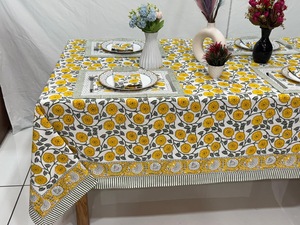 Handmade Floral Block Printed Eco-Friendly Indian Cotton Jaipuri <b>Table</b> <b>Cover</b> for Home Decor 6 Seater - Product Image 1